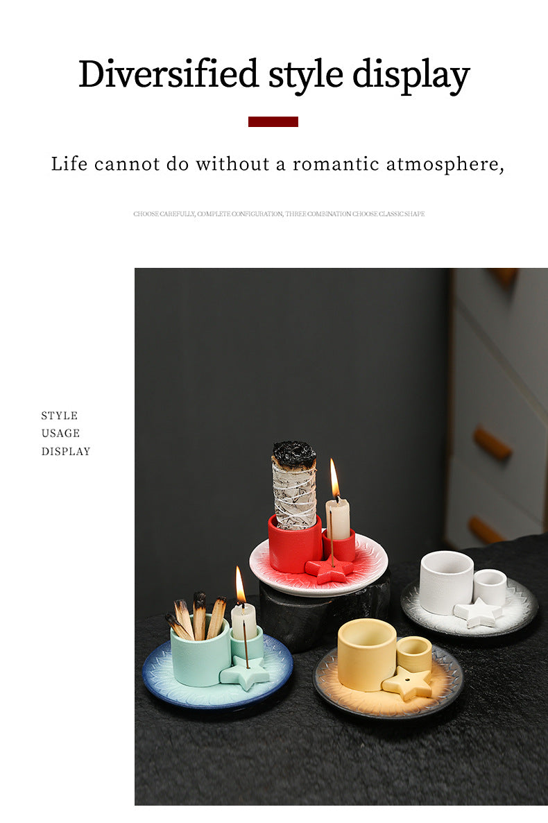 Ceramic Aromatherapy Candle Holder Aromatherapy Burner Simple Nordic Style Candle Cup Atmosphere Decoration Sage Holy Wood Plate