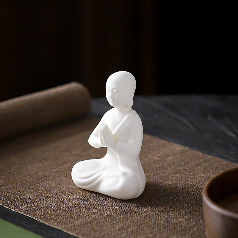 zensoullab Premium Ceramic Little Monk Tea Pet Tea Ceremony Accessories White Porcelain Little Novice Tea Table Tea Room Decoration Zen Decoration Ornament