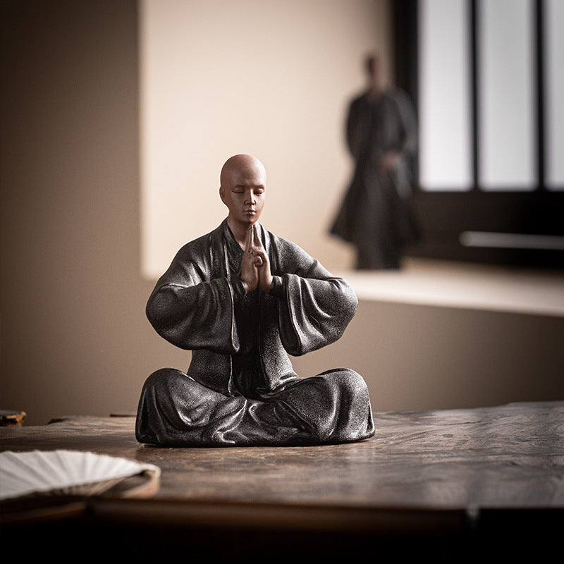 zensoullab Zen Purple Clay Little Monk Tea Pet Figurine Character Tea Ceremony Tea Room Tea Space Desktop Tea Table Tea Set Tea Table Decoration