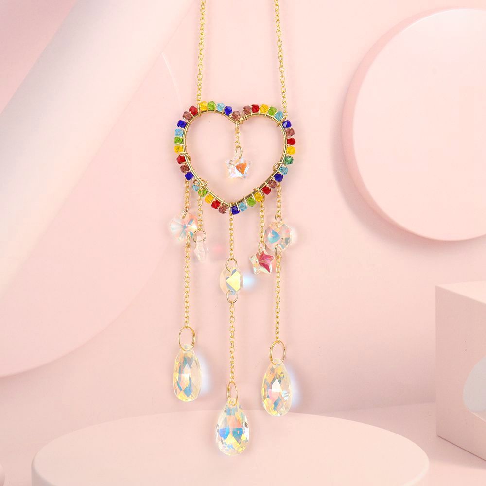 zensoullab Handmade Silk Wrapped Heart-Shaped Crystal Sun Catcher Curtain Hanging Decoration Garden Ornament