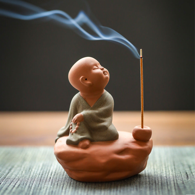 zensoullab Zen Purple Clay Little Monk Incense Holder Ornament for Home Indoor Living Room Tea Tray Incense Ceremony Sandalwood Stand Incense Tray Incense Burner