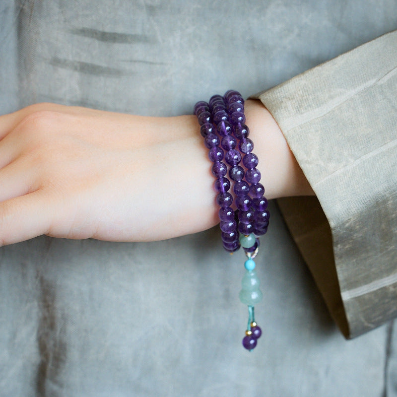 zensoullab Natural 6MM Amethyst Bracelet for Women Gourd Coin Good Luck Crystal Bracelet
