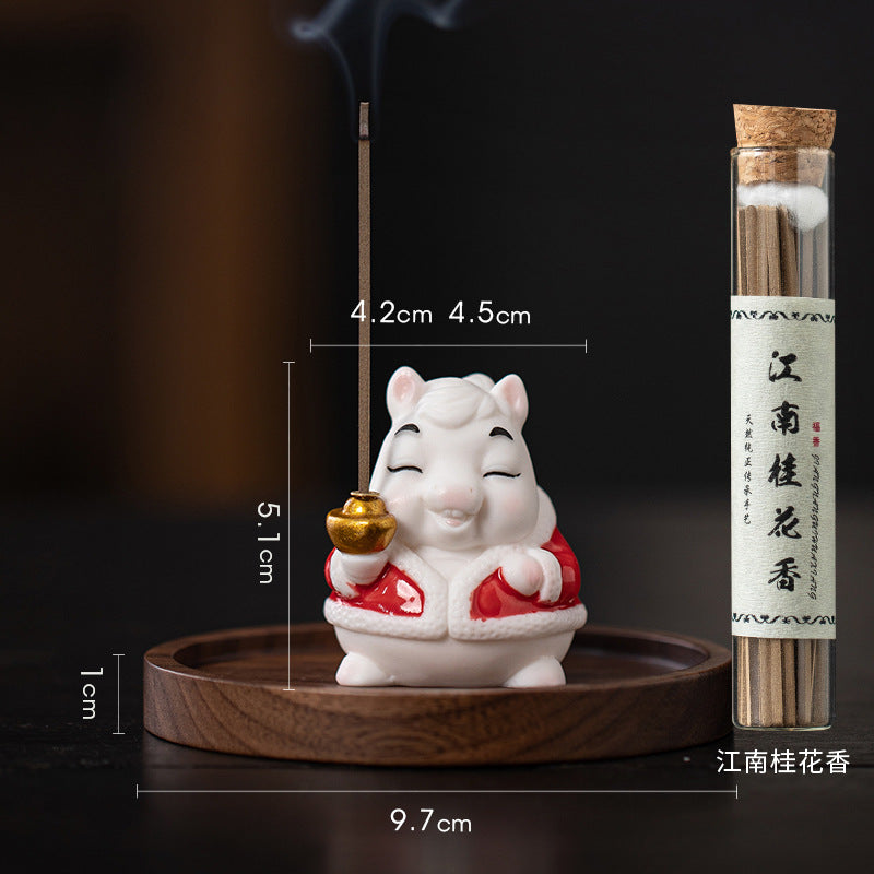 zensoullab Creative Ceramic Little Fortune Horse Incense Burner Cute Incense Holder Incense Stand Incense Tray Year of the Horse Mascot Aromatherapy Burner Incense Ceremony Ornament