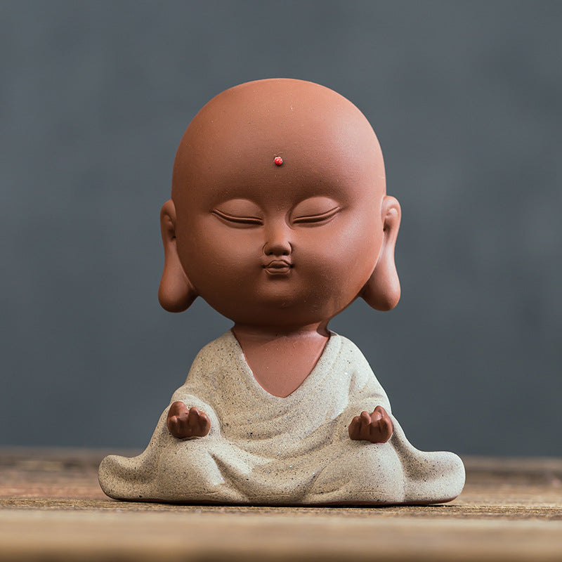 zensoullab Zen Style Yixing Clay Little Monk Tea Pet Tea Tray Tea Room Ornament Craft Figure Creative Space Decoration