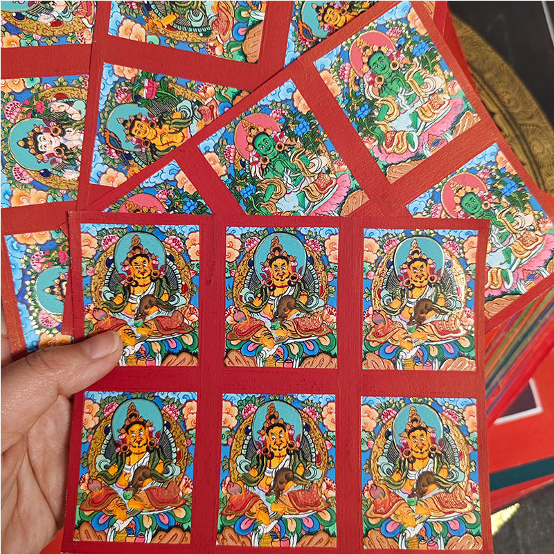 zensoullab Nepal Hand-painted Small Thangka Twelve Zodiac Guardian Buddha Manjushri Yellow God of Wealth Green Tara Gau Box Pendant