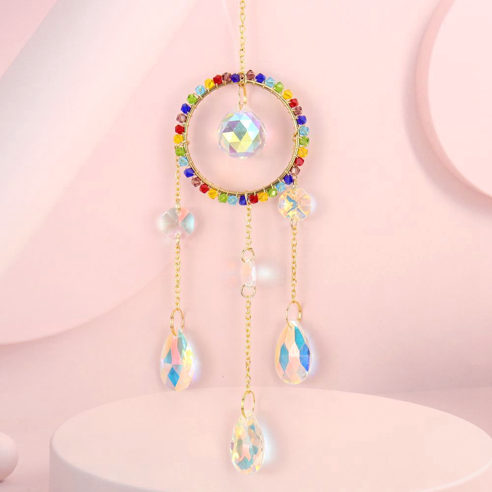 zensoullab Handmade Silk-wrapped Moon Star Crystal Sun Catcher Curtain Hanging Ornament Garden Decoration