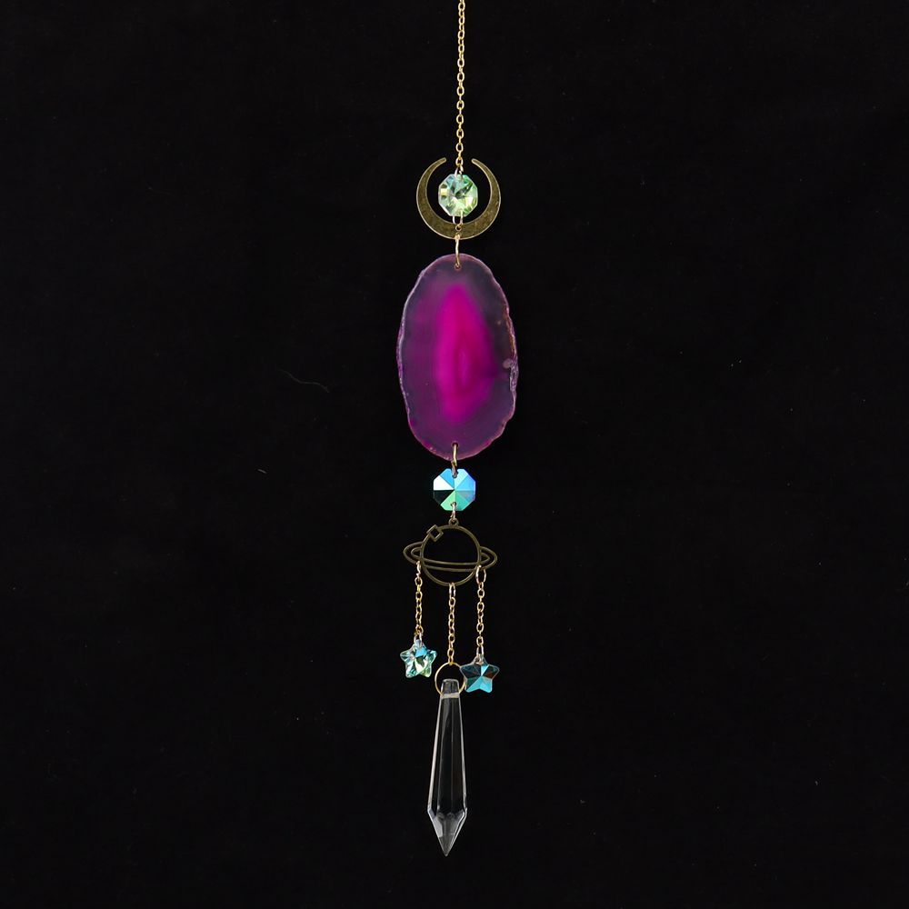 zensoullab Natural Crystal Agate Slice Hollow Moon Sun Catcher Light Gathering Ornament Hanging Prism Garden Pendant