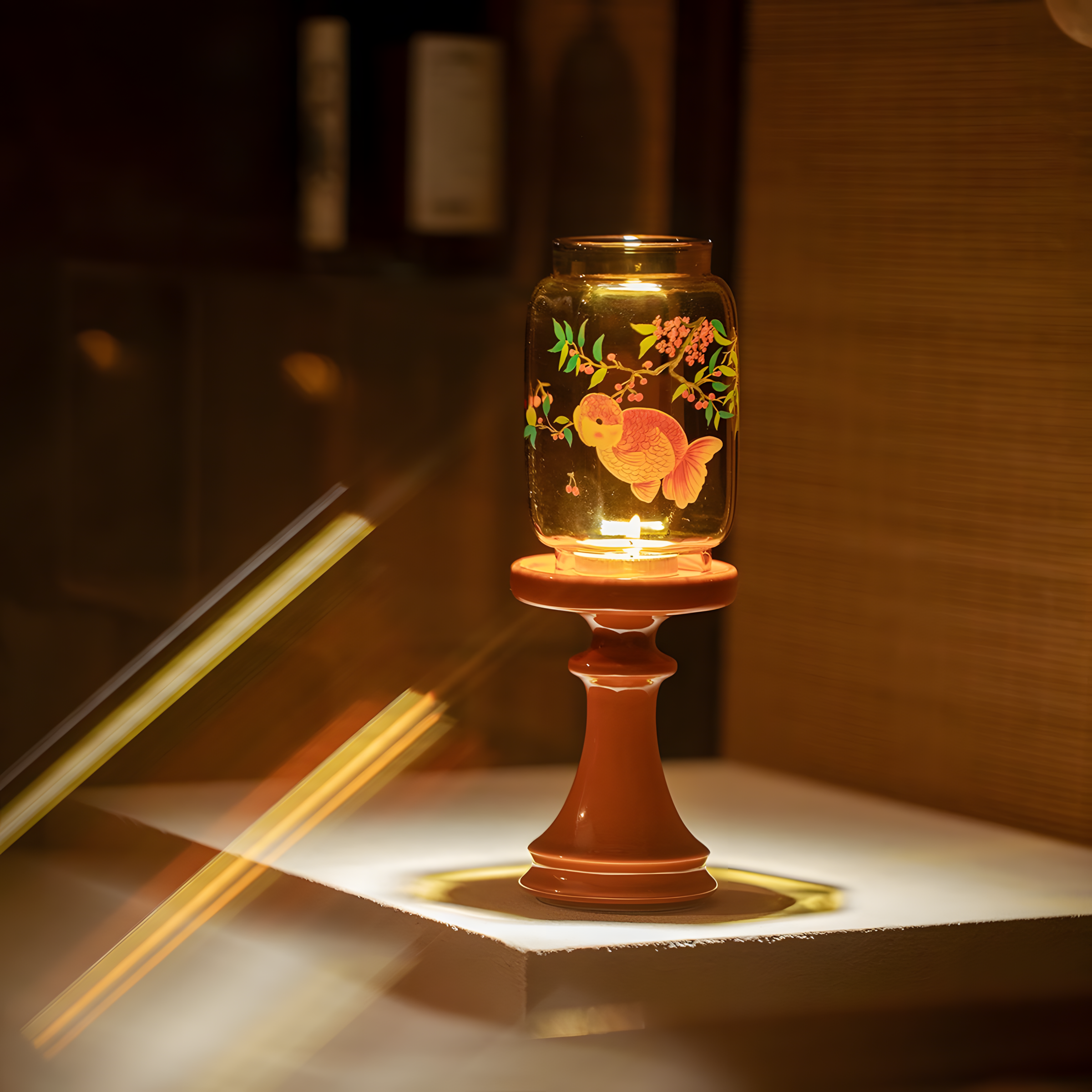 Zensoullab Blessed Light of Serenity · Cherry Goldfish Chinoiserie Candle Holder | Meditation Glass Lamp