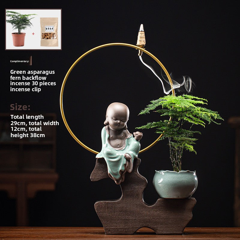 zensoullab Zen Style Backflow Incense Burner Ornament Sha Mi Monk Chinese Style Home Living Room Office Potted Incense Burner Gift