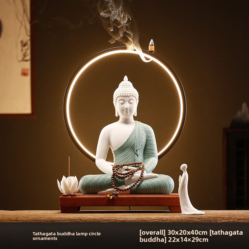 zensoullab Zen New Chinese Style Shakyamuni Buddha Lamp Circle Ornament Creative Home Interior Decoration Living Room Entrance Worship