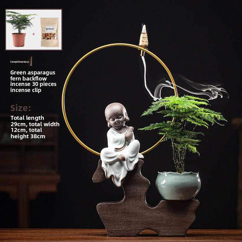 zensoullab Zen Style Backflow Incense Burner Ornament Sha Mi Monk Chinese Style Home Living Room Office Potted Incense Burner Gift