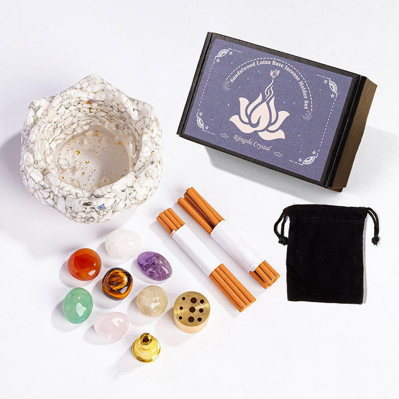 zensoullab Natural Amethyst Crushed Stone Lotus Bowl Incense Holder Set Box Demagnetization Meditation Yoga Incense Burner Incense Holder Base