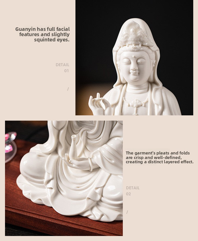 zensoullab Zen Style Chinese White Porcelain Holding Bottle Guanyin Buddha Statue Desktop Ornament Home Indoor Entrance Display Cabinet Decoration