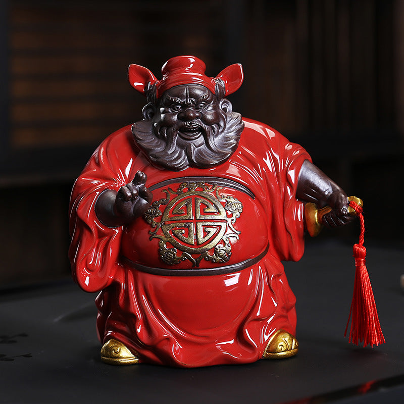 zensoullab Creative Ceramic Zhongkui Figurine Chinese Zen Style Character Ornament Home Living Room Tea Room Entrance Decoration Craft Gift