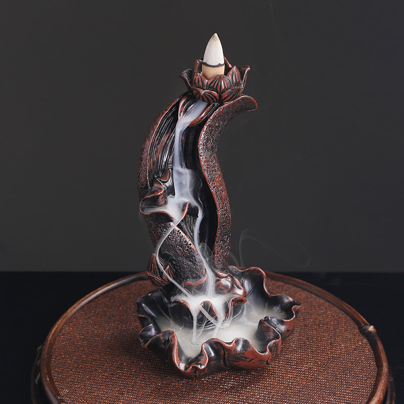 zensoullab Selected Resin Alpine Water Backflow Incense Burner Creative Lotus Leaf Lotus Backflow Sandalwood Burner Home Decor