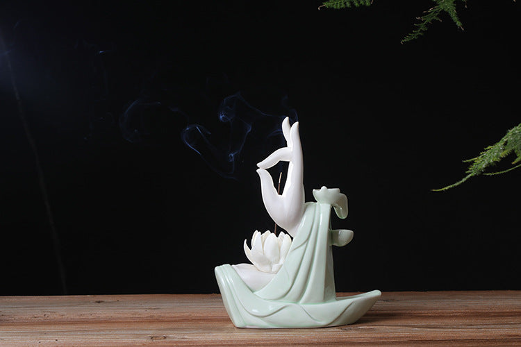 zensoullab Backflow Incense Burner Home Purple Clay Flow Incense Burner Indoor Ornament Ceramic Buddha Hand Incense Burner Home Decor