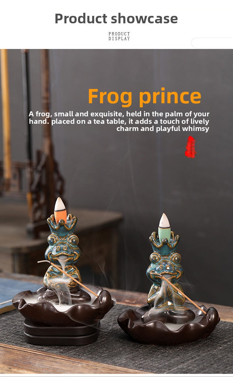 zensoullab Frog Prince Backflow Incense Burner Ceramic Creative Ornament Home Decoration Incense Holder Incense Stand Incense Device
