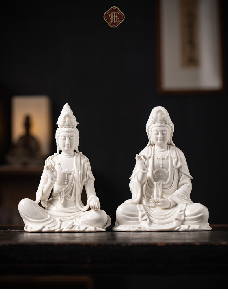 zensoullab Zen Style Chinese White Porcelain Holding Bottle Guanyin Buddha Statue Desktop Ornament Home Indoor Entrance Display Cabinet Decoration