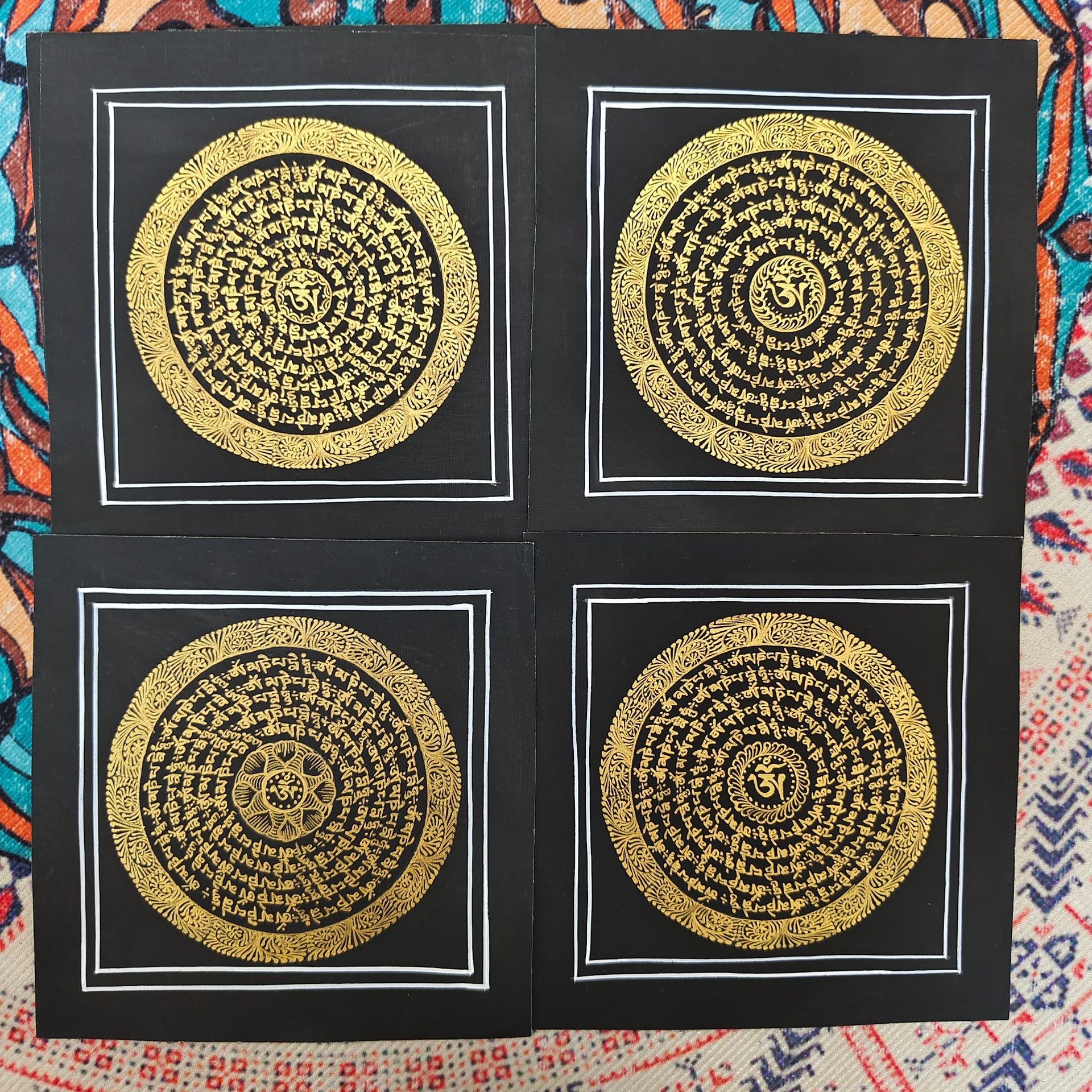 zensoullab Nepal Hand-painted Black Gold Sutra Thangka Tibetan Six-word Mantra Mandala Entrance Living Room Decorative Hanging Painting