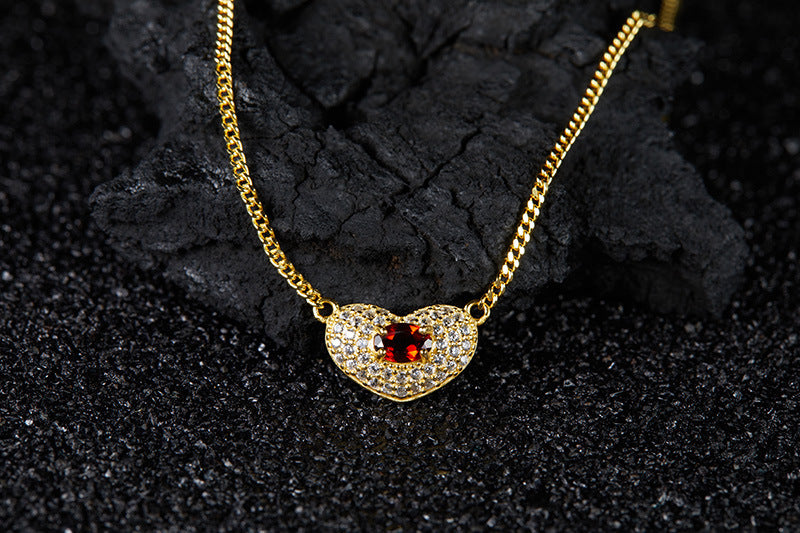 zensoullab High-End Heart-Shaped Gemstone Necklace for Women S925 Sterling Silver Natural Garnet Sapphire Heart Pendant Niche Non-Fading