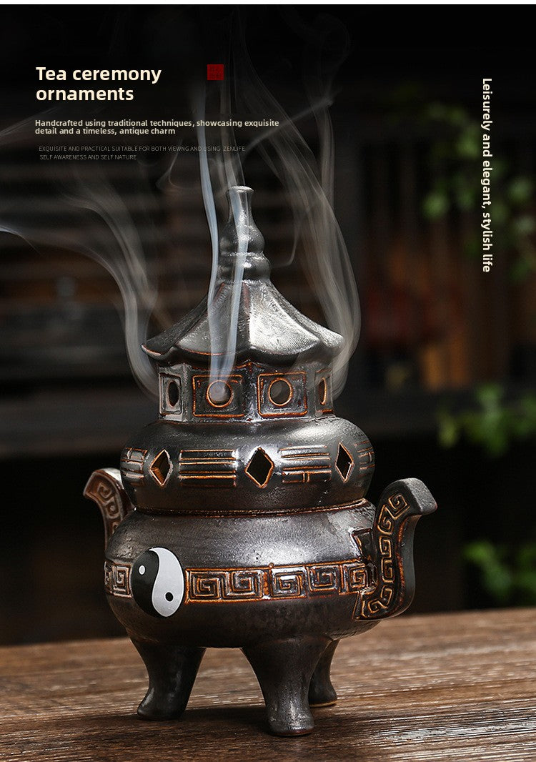 zensoullab Tai Chi Bagua Ceramic Incense Burner Home Indoor Zen Tea Room Tea Table Aromatherapy Burner Incense Decoration
