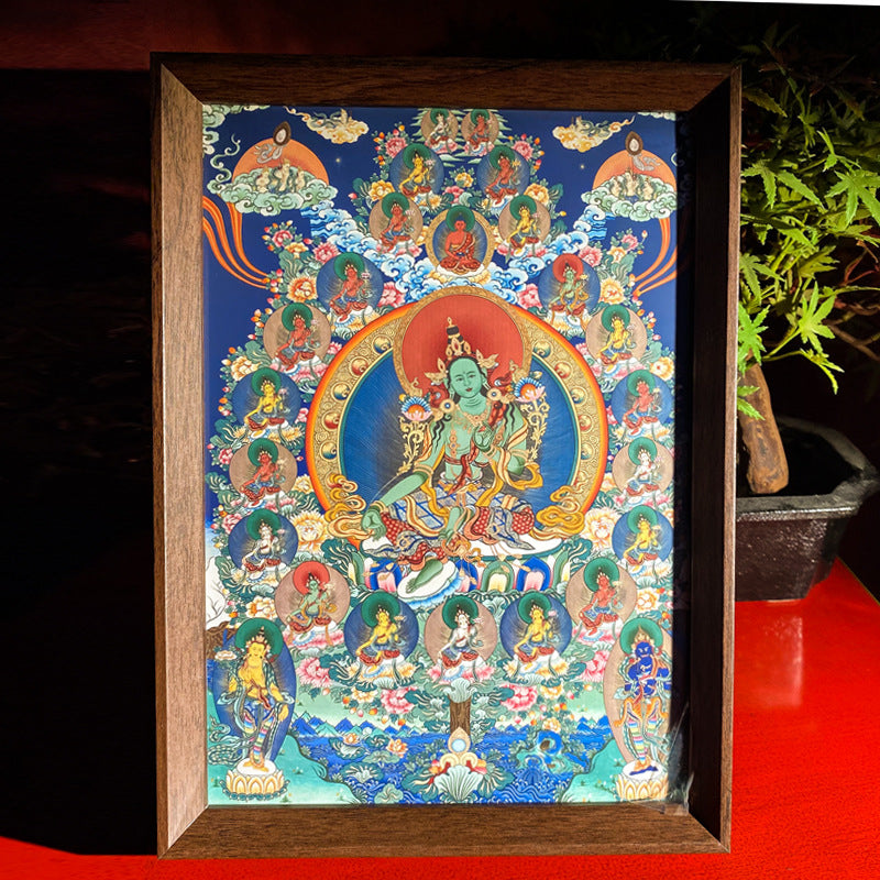 zensoullab Thangka Yellow God of Wealth Mahakala Buddha Statue Hanging Painting Desktop Display Guanyin Bodhisattva Wealth Attraction Entrance Decoration Painting