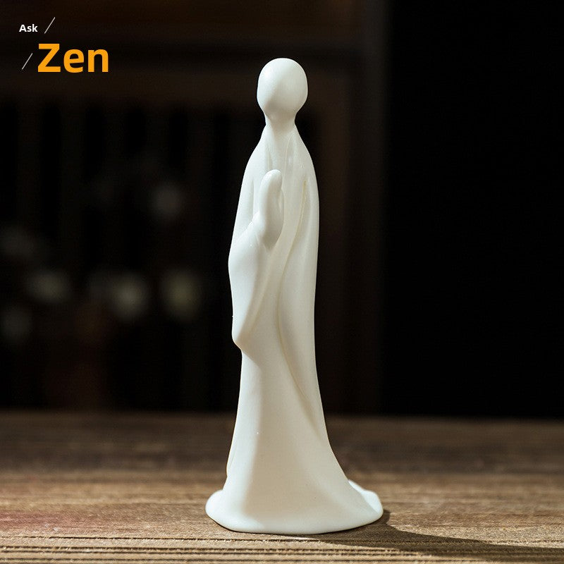 zensoullab Zen White Porcelain Formless Buddha Figurine Ceramic Small Figure Desktop Potted Plant Fish Tank Landscaping Home Living Room Entrance Decoration