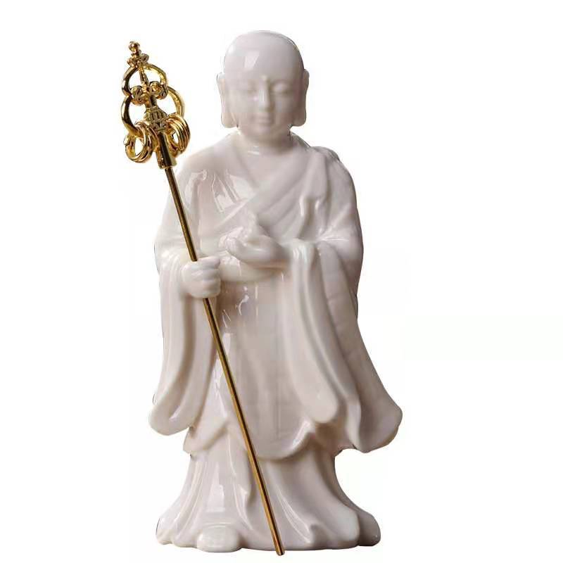 zensoullab Dehua White Porcelain Ksitigarbha Bodhisattva New Chinese Style Buddha Hall Entrance Ceramic Buddha Statue Craft Home Living Room Ornament