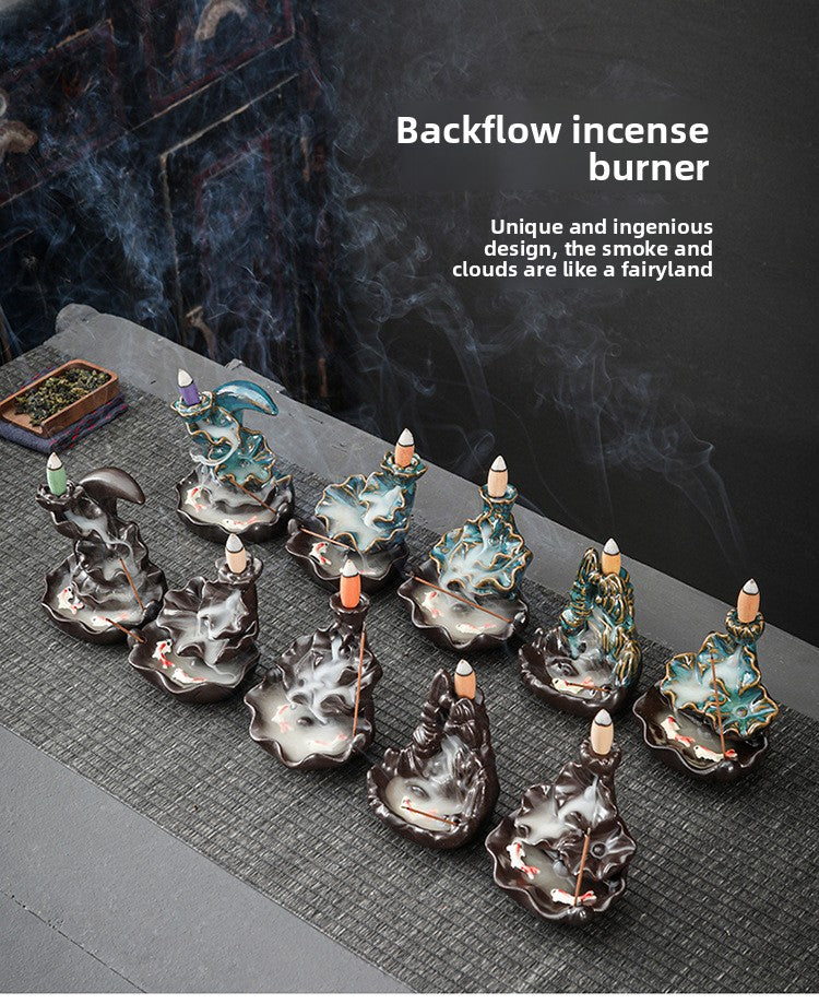 zensoullab Backflow Incense Burner Creative Home Decor Ceramic Burner Craft Zen Double Fish Backflow Sandalwood Ornament
