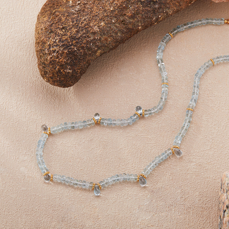 zensoullab Natural Gemstone Beaded Aquamarine Necklace for Women S925 Sterling Silver Colorful Gemstone Jewelry Collarbone Chain Live Streaming Hot Item