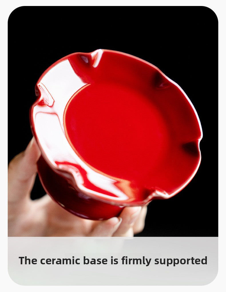 zensoullab New Chinese Style Forbidden City Red Morning Glory Candle Holder Ceramic Base Zen Glass Lampshade Aromatherapy Home Tea Ceremony Accessories Ornament