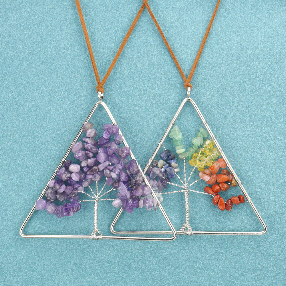 zensoullab Natural Raw Crystal Stone Gravel Christmas Tree Triangle Hanging Holiday Home Decoration