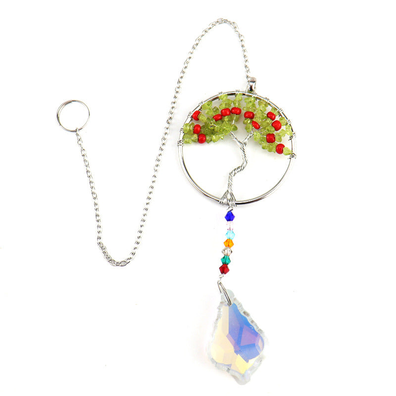 zensoullab Handmade Woven Crystal Gravel Tree of Life Crystal Ball Pendant Hanging Decoration for Indoor Curtain Decoration