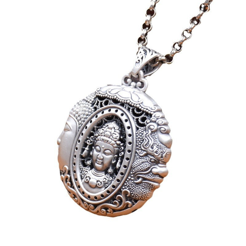 zensoullab One Thought Becomes Buddha Magic Thai Silver Sweater Chain Long Vintage Necklace Large Pendant Hanging Pendant 2023 Pendant