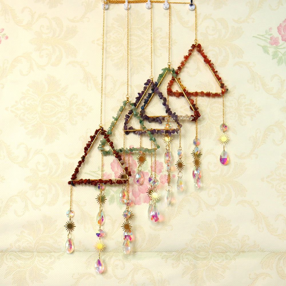 zensoullab Natural Raw Crystal Wind Chime Sun Catcher Triangle Hanging Holiday Home Decoration