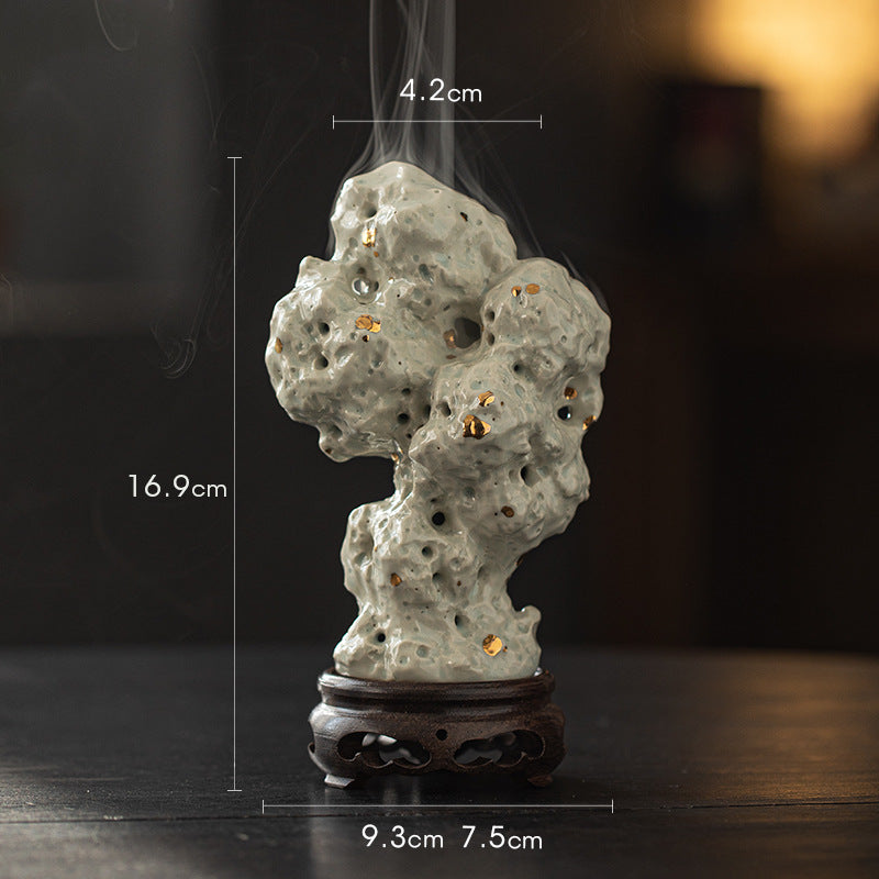 zensoullab Handmade Ceramic Taihu Stone Small Incense Burner for Home Indoor Tower Incense Burner Zen Tea Room Study Decoration Rockery Ornament