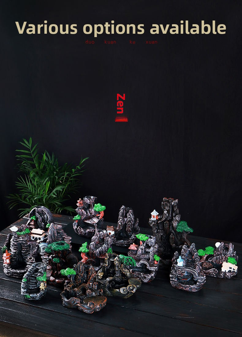 zensoullab Resin Backflow Incense Burner Zen Rockery Home Indoor Living Room Incense Burner Backflow Incense Landscape Decoration Ornament