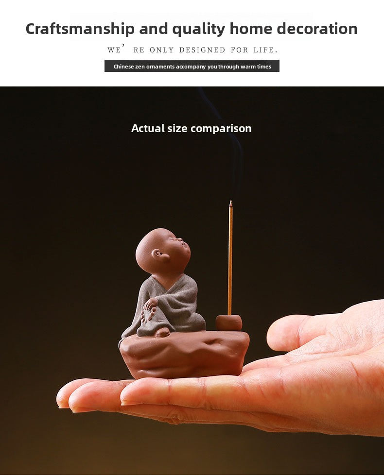 zensoullab Zen Purple Clay Little Monk Incense Holder Ornament for Car, Home, Indoor Living Room, Tea Tabletop, Incense Ceremony, Incense Seat, Incense Burner
