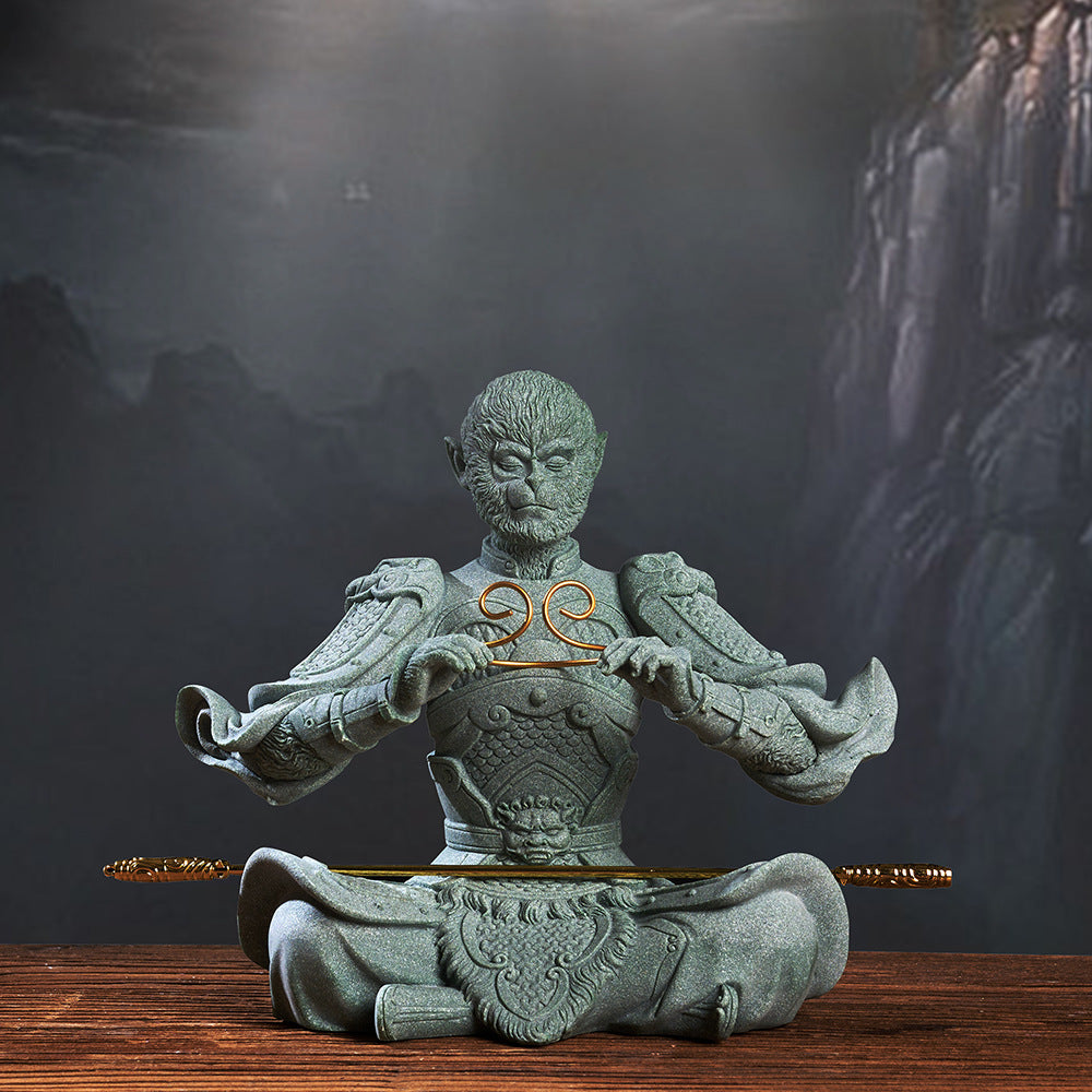 zensoullab Green Sand Stone Great Sage Tea Pet High-end Gift Handheld Piece Fish Tank Wukong Ornament Rockery Landscaping Home Decoration Bonsai
