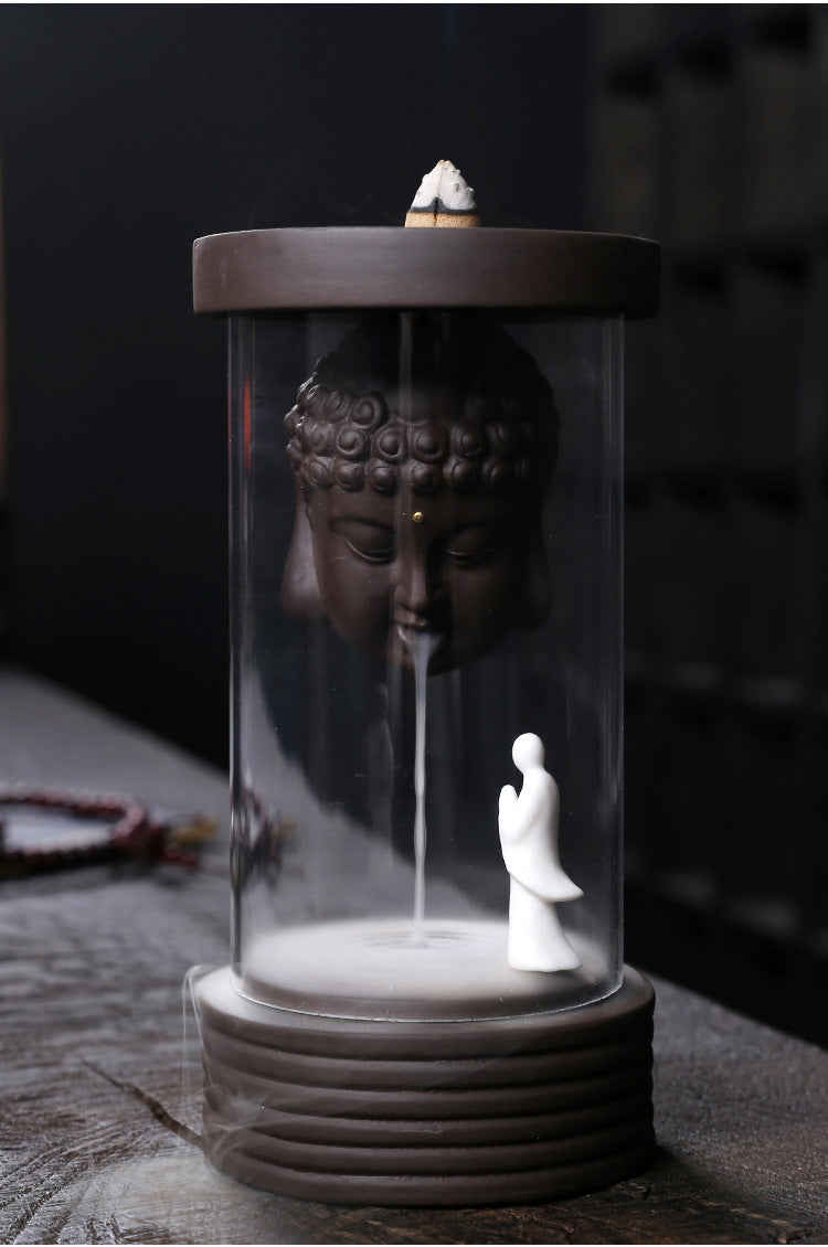 zensoullab Rulai Zen Windproof Cover Backflow Incense Burner Creative Purple Clay Yearly Abundance Backflow Burner Home Decor