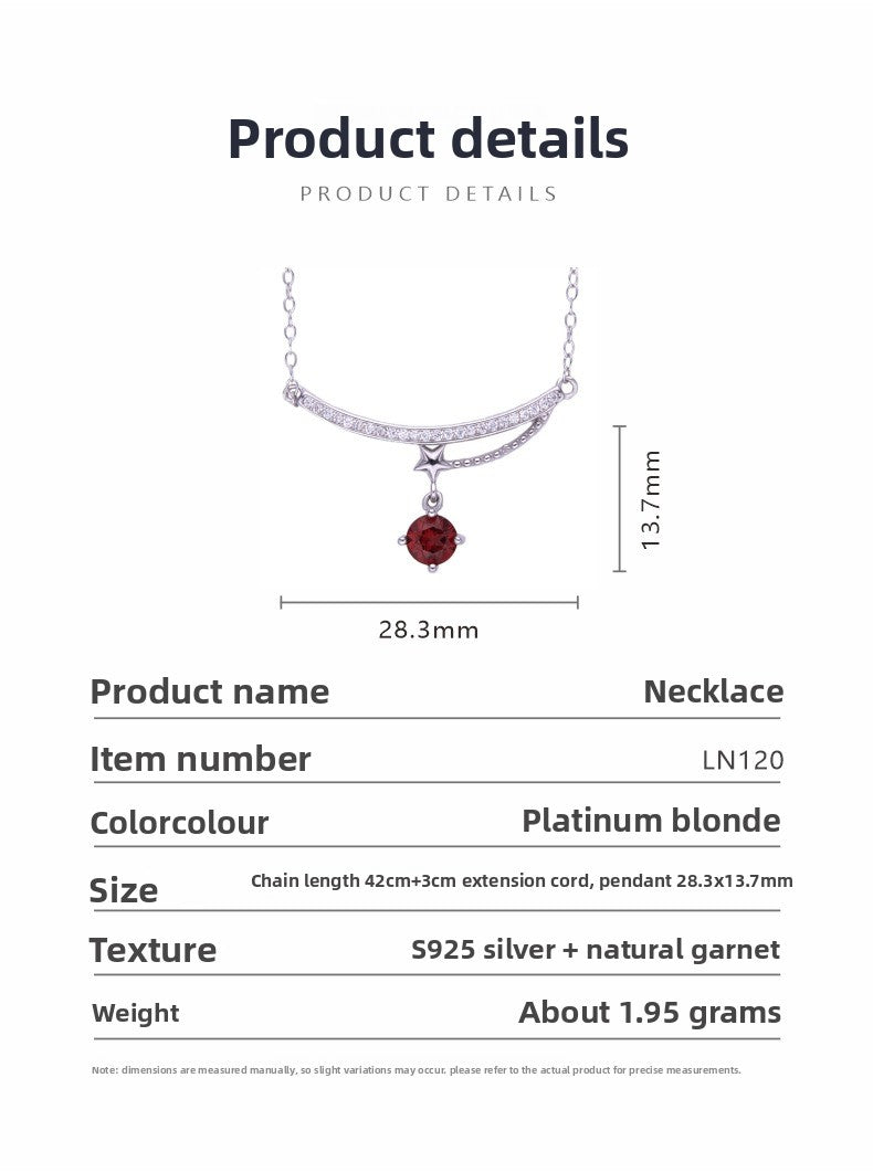 zensoullabs 925 Sterling Silver Necklace with Natural Garnet Pendant Smile Necklace Light Luxury Gemstone Niche Minimalist Jewelry