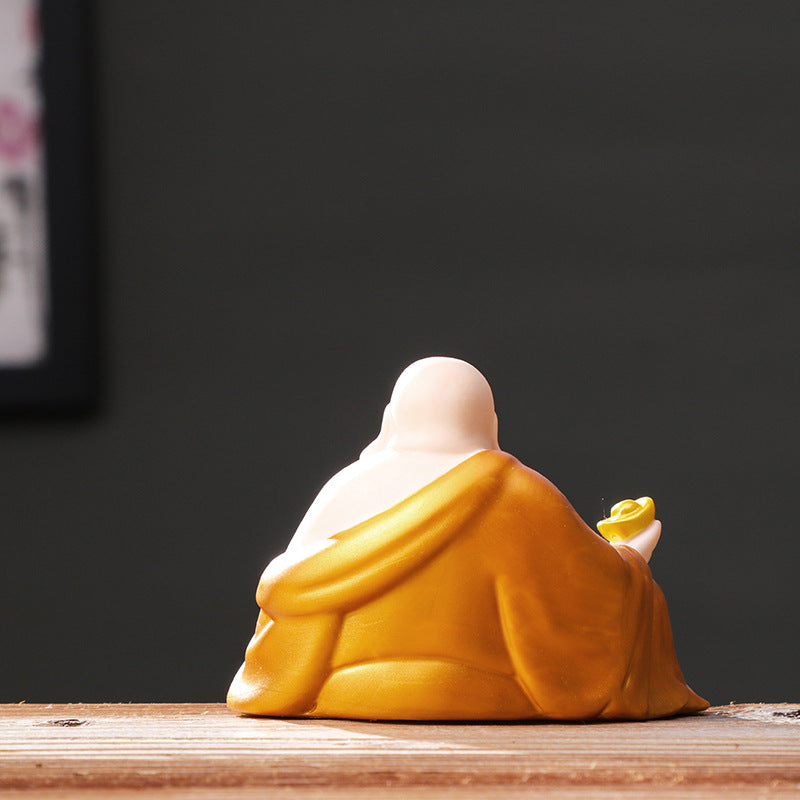 zensoullab Premium Ceramic Big Belly Maitreya Buddha Peace Protection Car Interior Buddha Statue Home Living Room Wealth-Attracting Creative Home Decoration