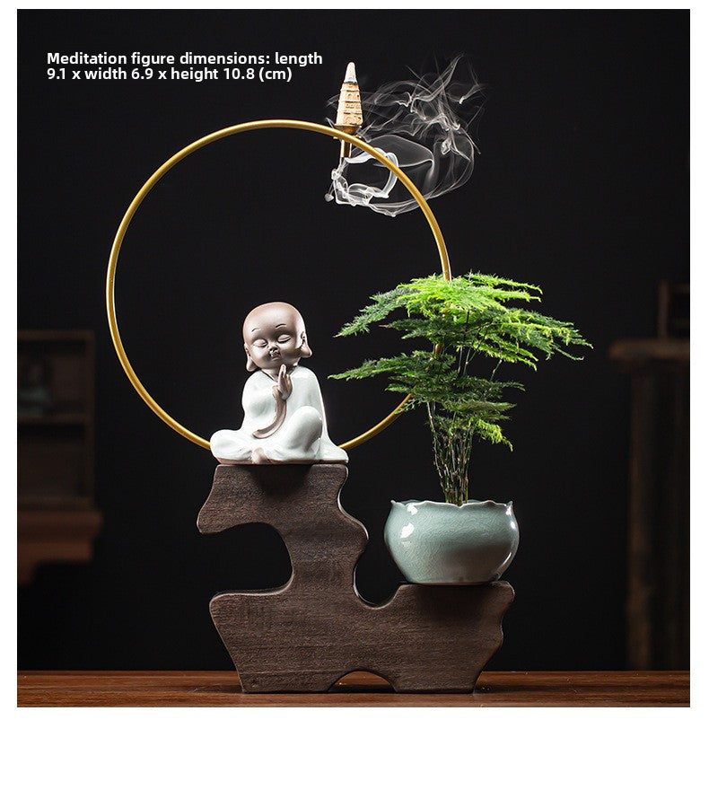 zensoullab Zen Style Backflow Incense Burner Ornament Sha Mi Monk Chinese Style Home Living Room Office Potted Incense Burner Gift