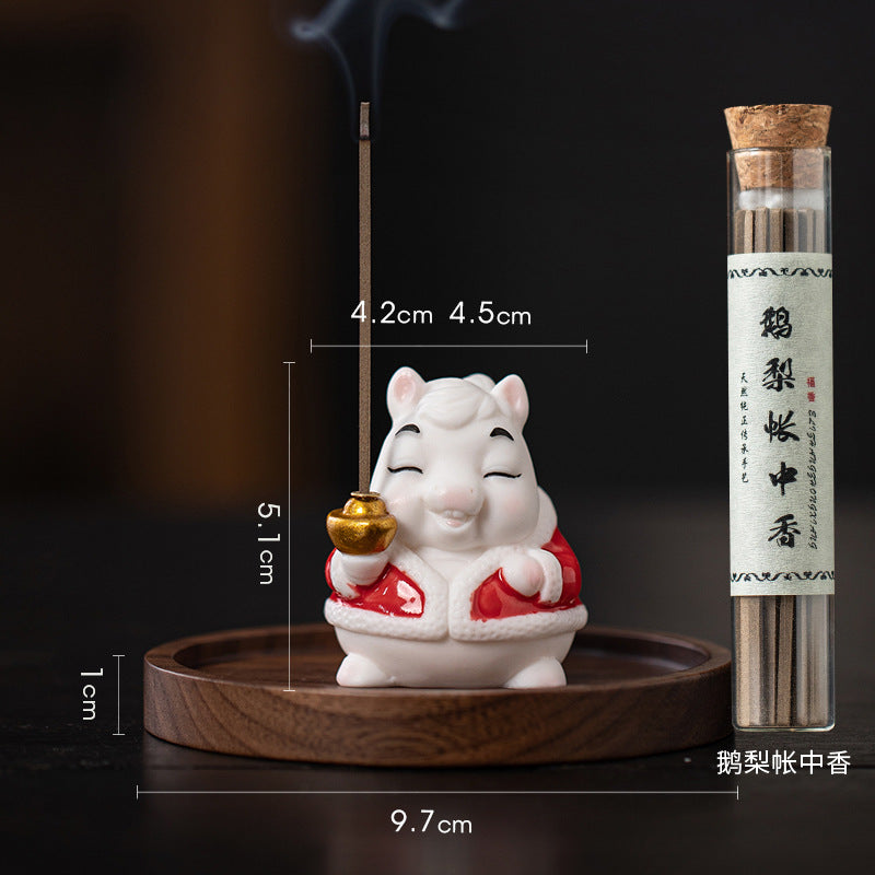 zensoullab Creative Ceramic Little Fortune Horse Incense Burner Cute Incense Holder Incense Stand Incense Tray Year of the Horse Mascot Aromatherapy Burner Incense Ceremony Ornament