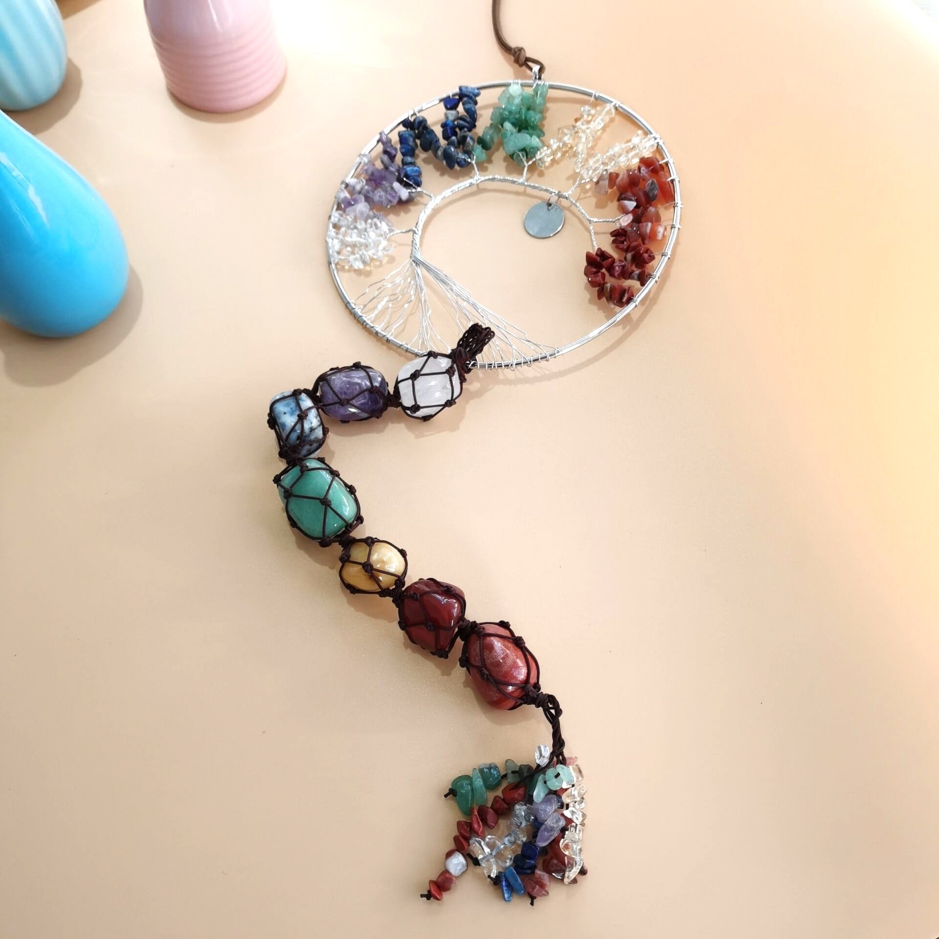 zensoullab Gravel Tree of Life Dream Catcher Hanging Ornament Agate Pendant