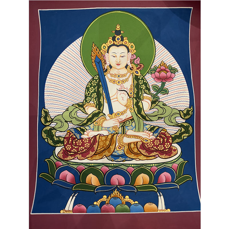 zensoullab Nepal Hand-painted Yellow God of Wealth Green Tara Manjushri Four-armed Guanyin Medicine Buddha Buddha Statue Thangka Table Decoration Hanging Painting