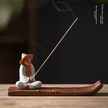 zensoullab Xie Ke Incense Burner for Home Indoor Sandalwood Agarwood Holder Zen Style Jiang Taigong Fishing Tea Room Ceramic Aromatherapy Burner Ornament