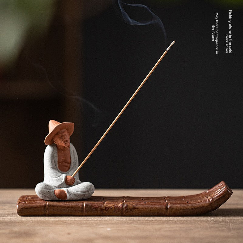 zensoullab Xie Ke Incense Burner for Home Indoor Sandalwood Agarwood Holder Zen Style Jiang Taigong Fishing Tea Room Ceramic Aromatherapy Burner Ornament
