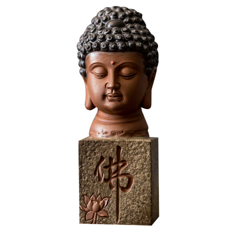 zensoullab New Chinese Style Ceramic Buddha Head Zen Ornament Home Entrance Crafts Fish Tank Landscaping Antique-like Tathagata Buddha Statue