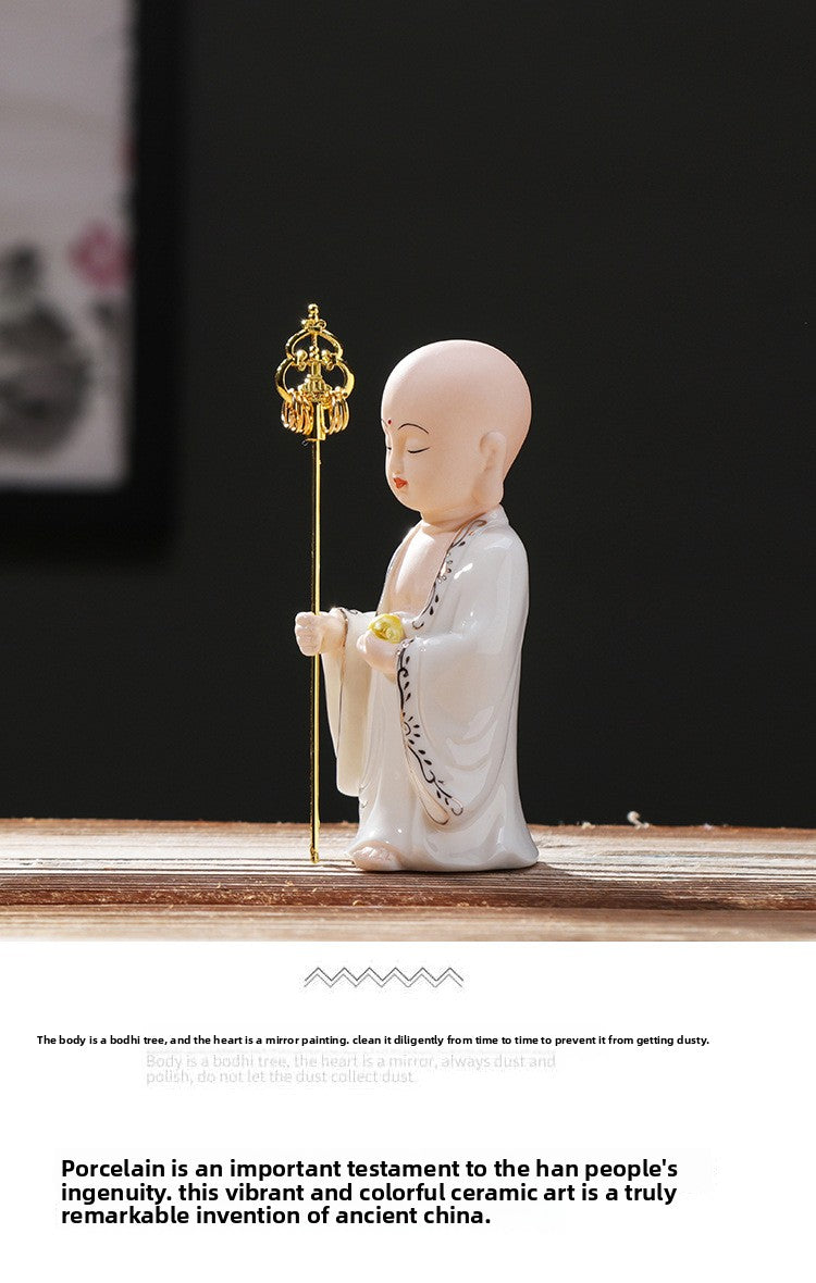 zensoullab Creative Chinese Ceramic Buddha Statue for Peace and Protection Ksitigarbha Bodhisattva Worship Living Room Altar Entrance Car Home Decoration
